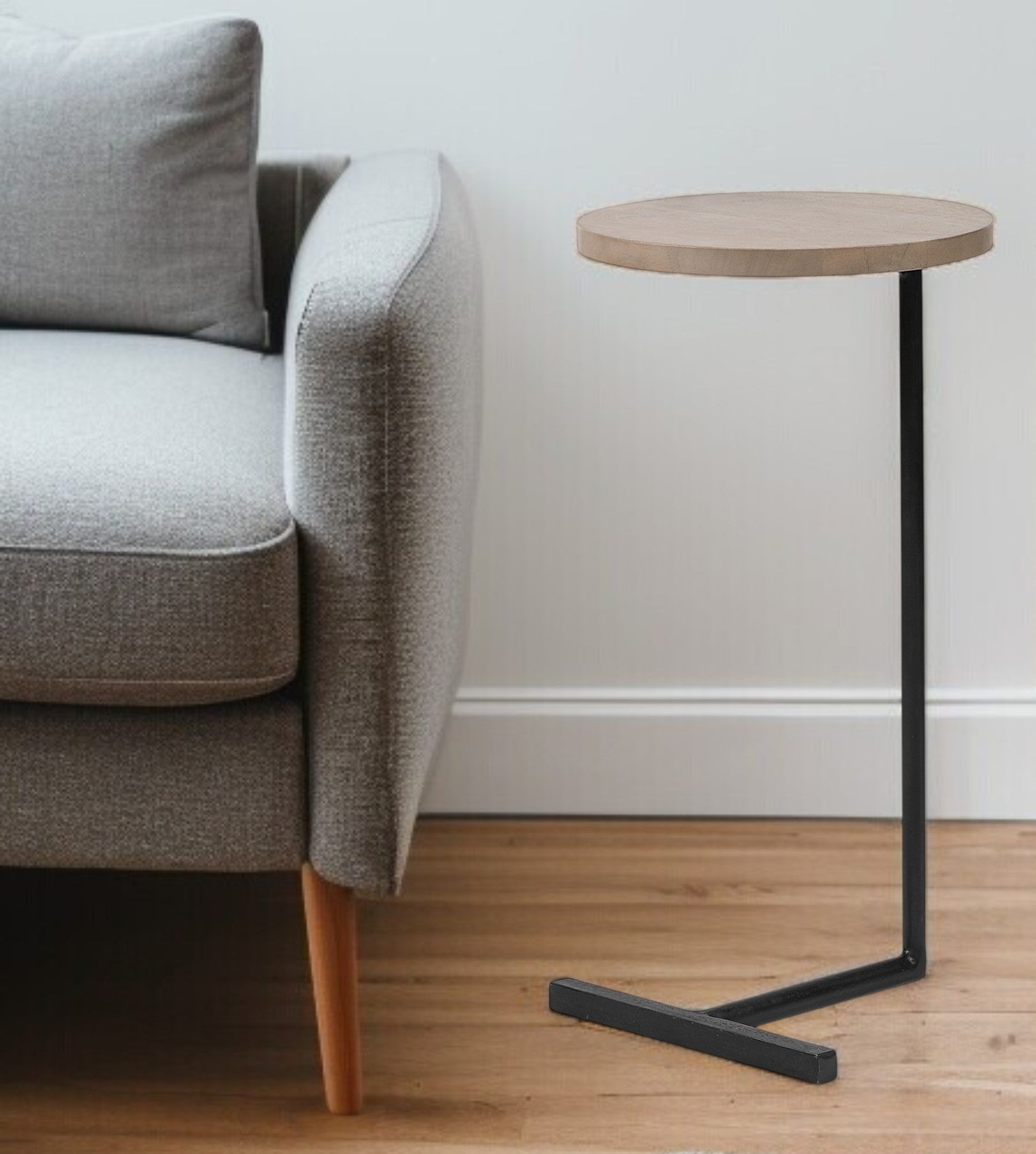 15" Natural and Black Solid Wood and Metal-Tray Tables-DECOROLALA