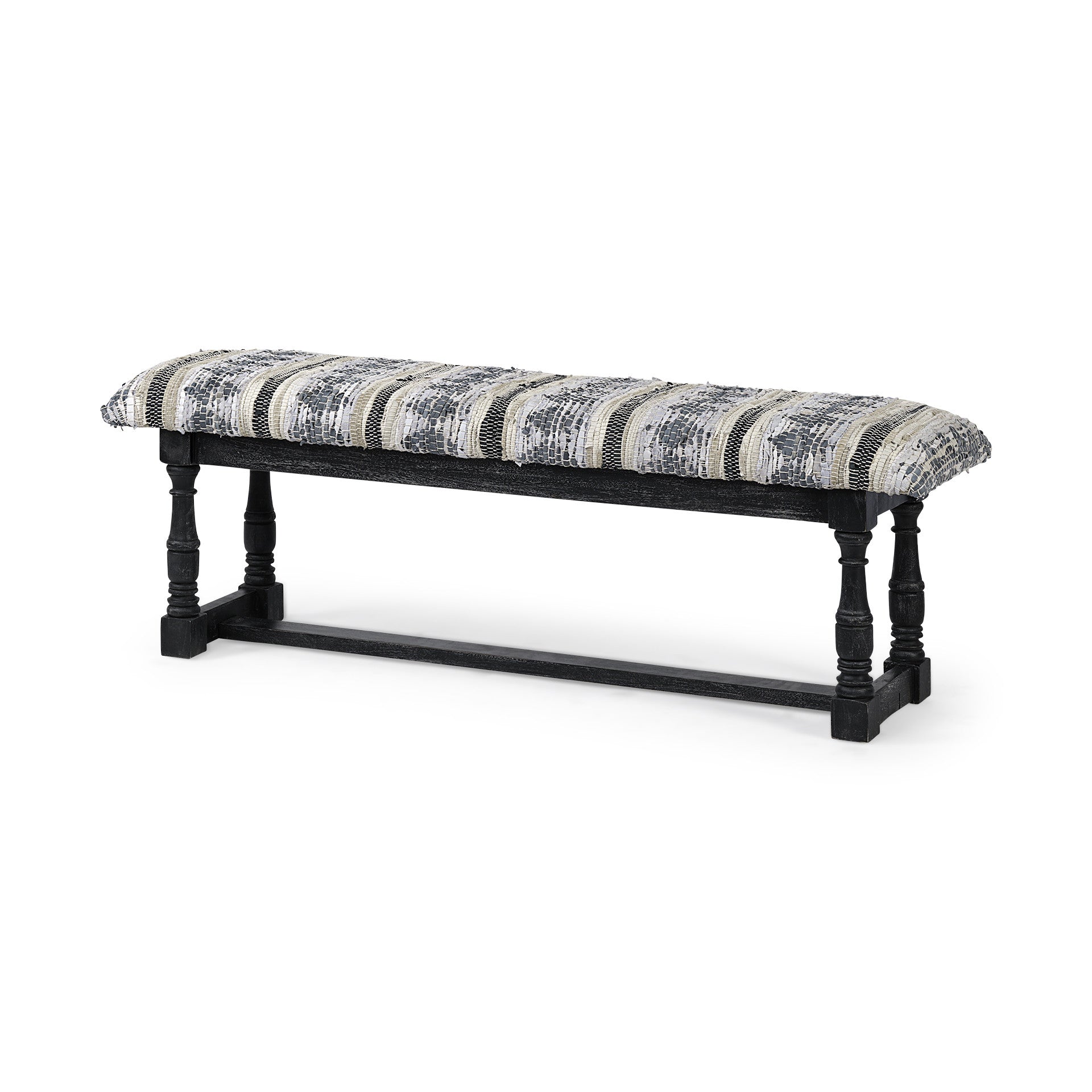 15" Off White and Black Upholstered Faux Leather Bench-Benches-DECOROLALA
