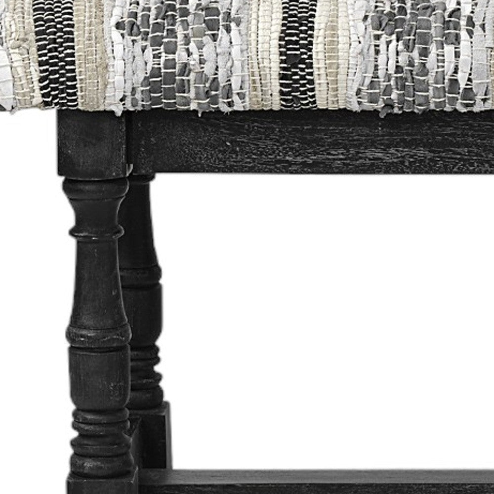 15" Off White and Black Upholstered Faux Leather Bench-Benches-DECOROLALA