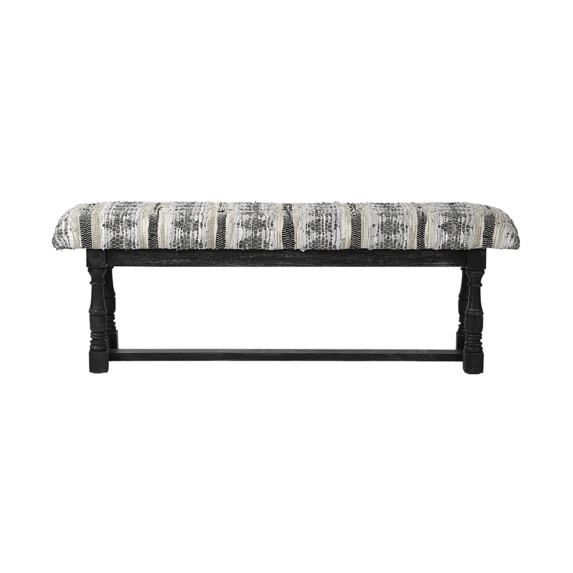 15" Off White and Black Upholstered Faux Leather Bench-Benches-DECOROLALA
