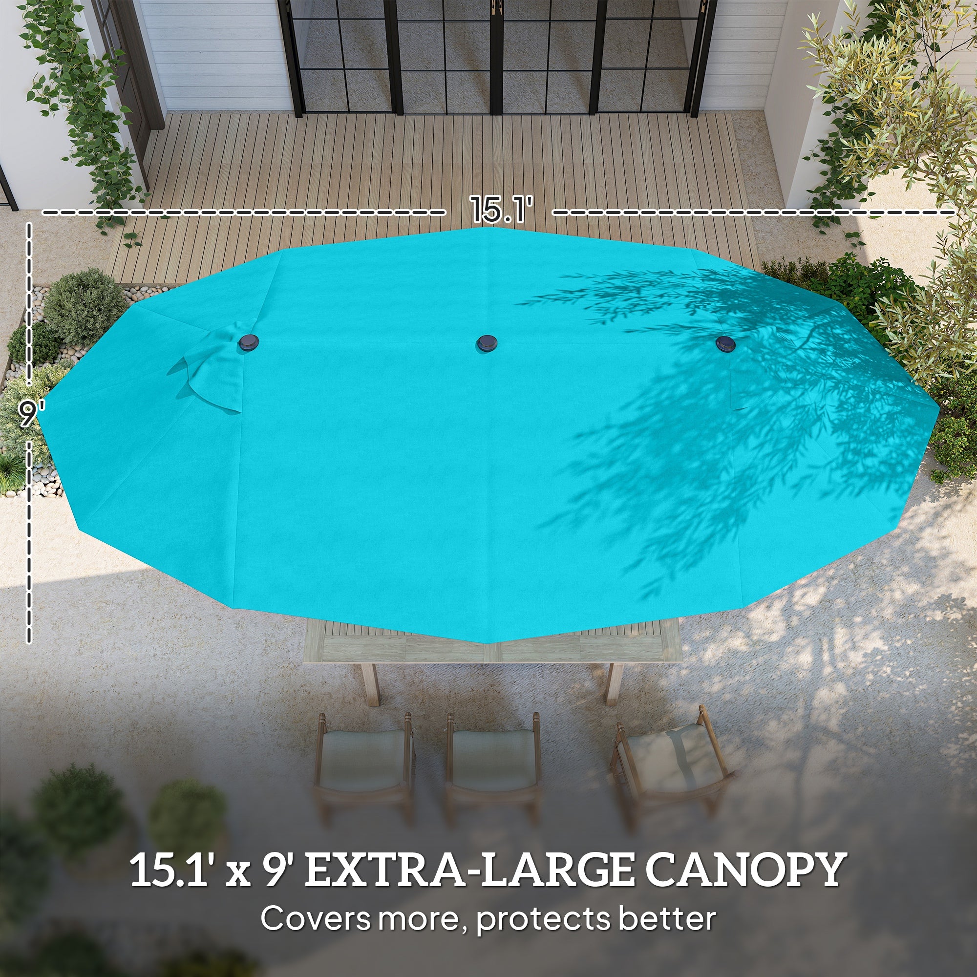 15' Outdoor Patio Umbrella, Light Blue Sunshade, Steel, Lift Crank-DECOROLALA
