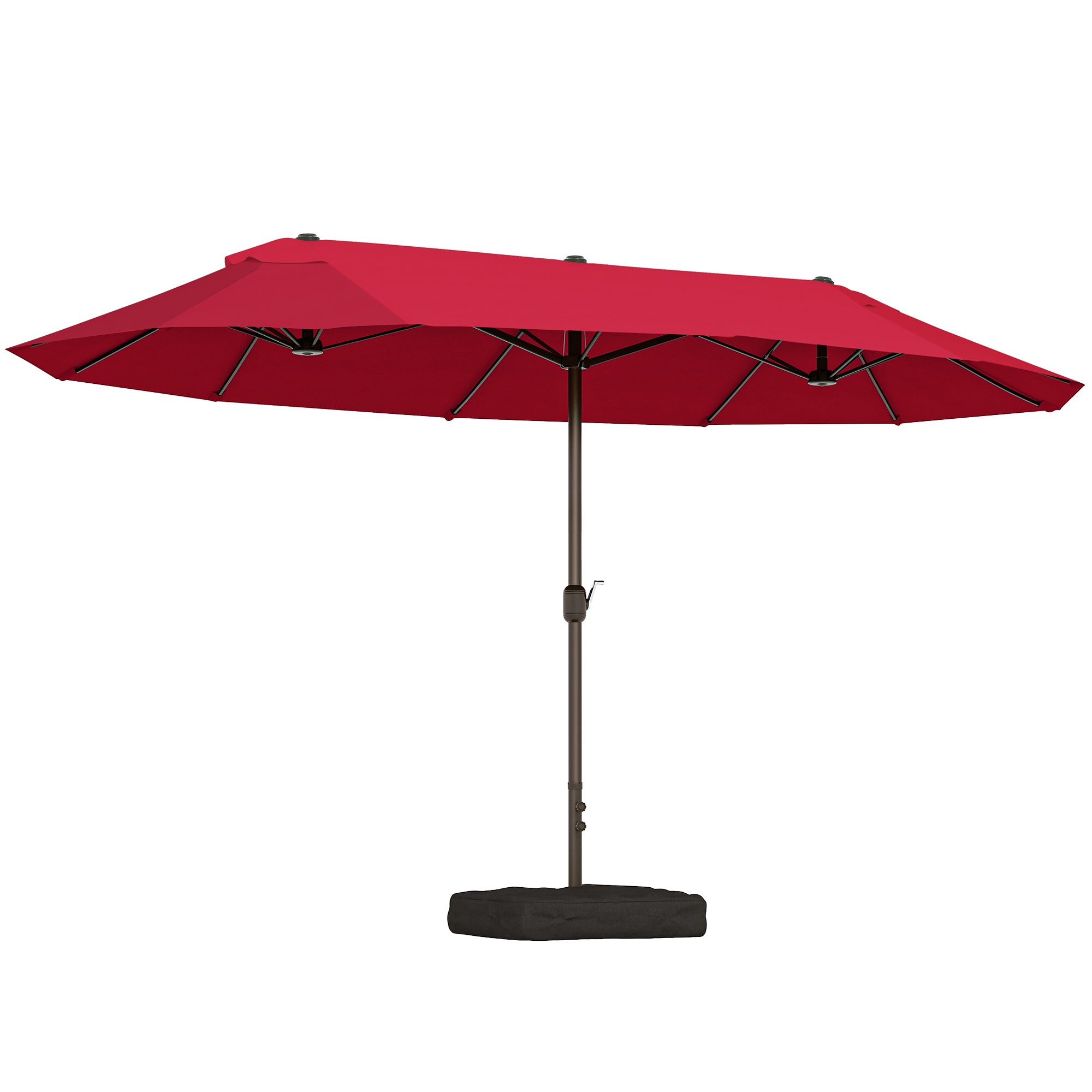 15' Patio Umbrella with Twin Canopy, Wine Red Steel, Lift Crank, Cross Base-DECOROLALA