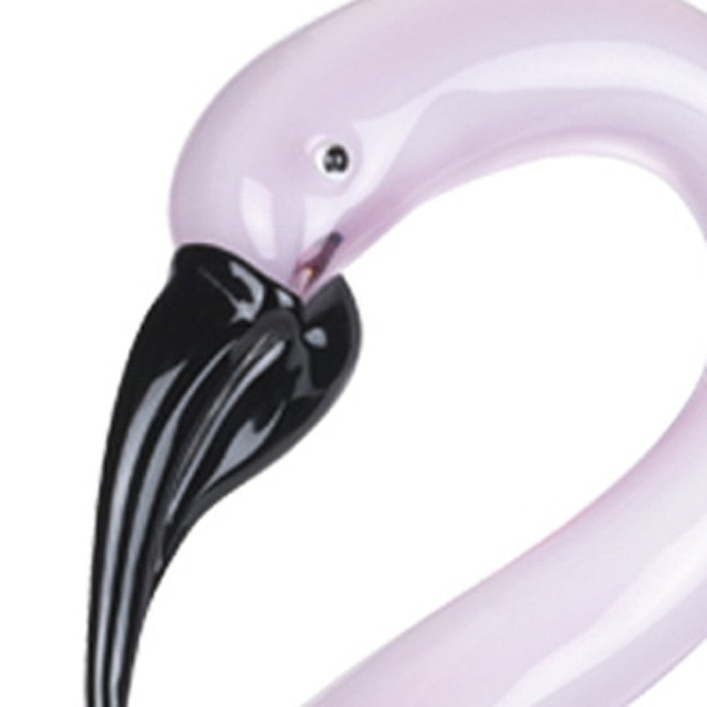 15" Pink Murano Glass Flamingo Figurine Tabletop Sculpture-Sculptures-DECOROLALA