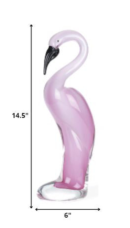 15" Pink Murano Glass Flamingo Figurine Tabletop Sculpture-Sculptures-DECOROLALA