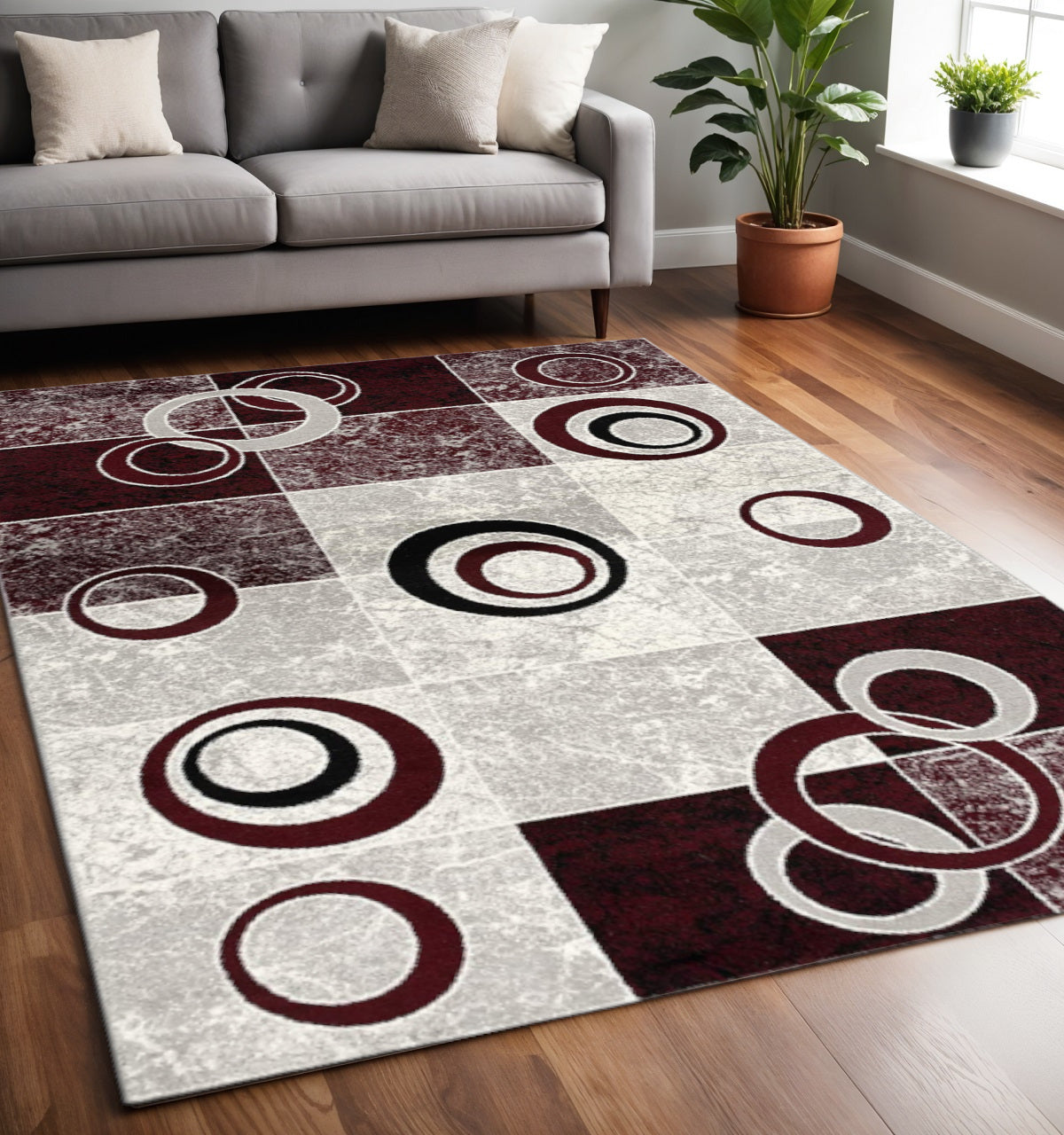 15' Red And White Abstract Runner Rug-Area Rugs-DECOROLALA