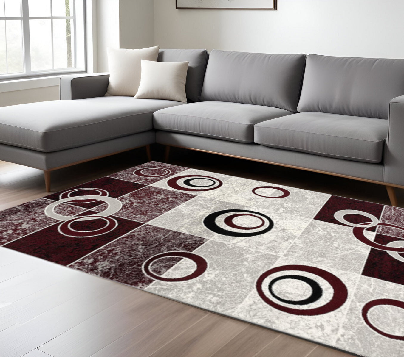 15' Red And White Abstract Runner Rug-Area Rugs-DECOROLALA