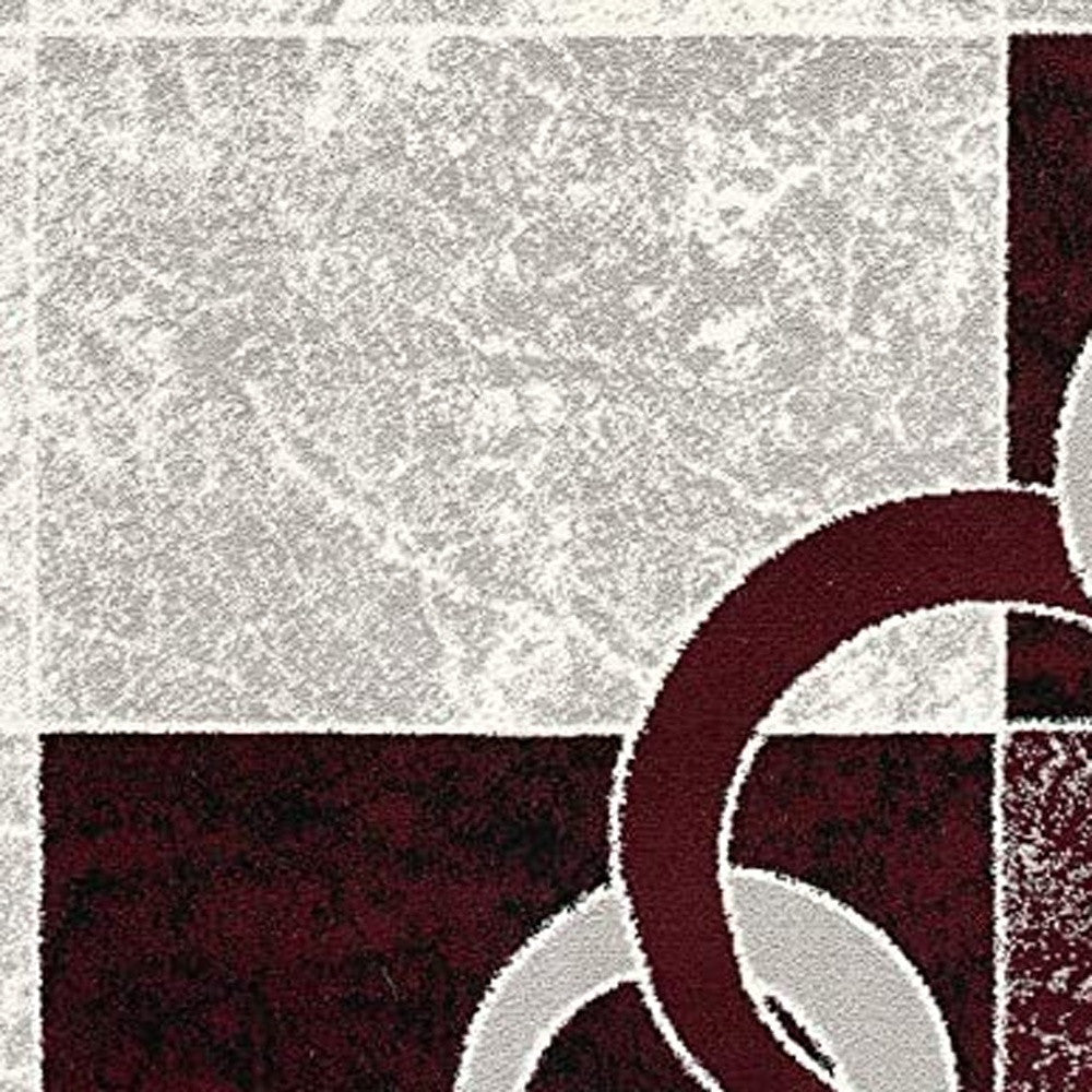 15' Red And White Abstract Runner Rug-Area Rugs-DECOROLALA