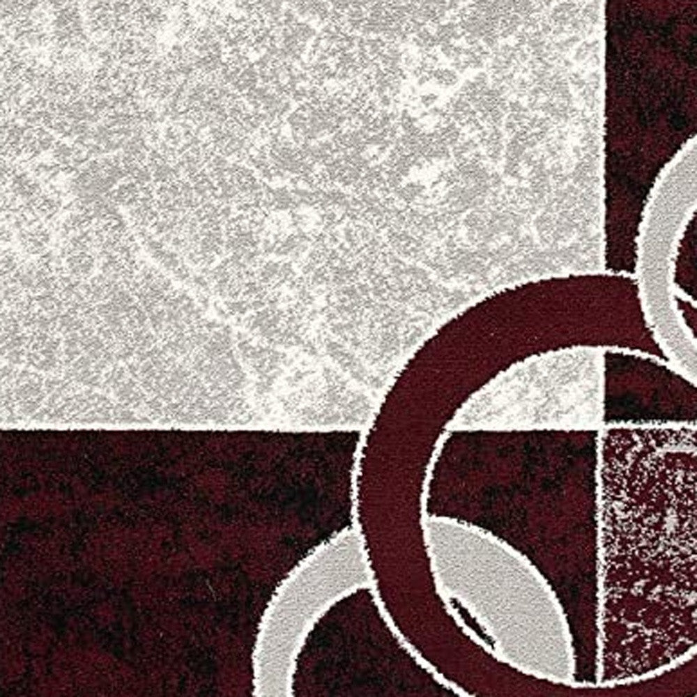 15' Red And White Abstract Runner Rug-Area Rugs-DECOROLALA