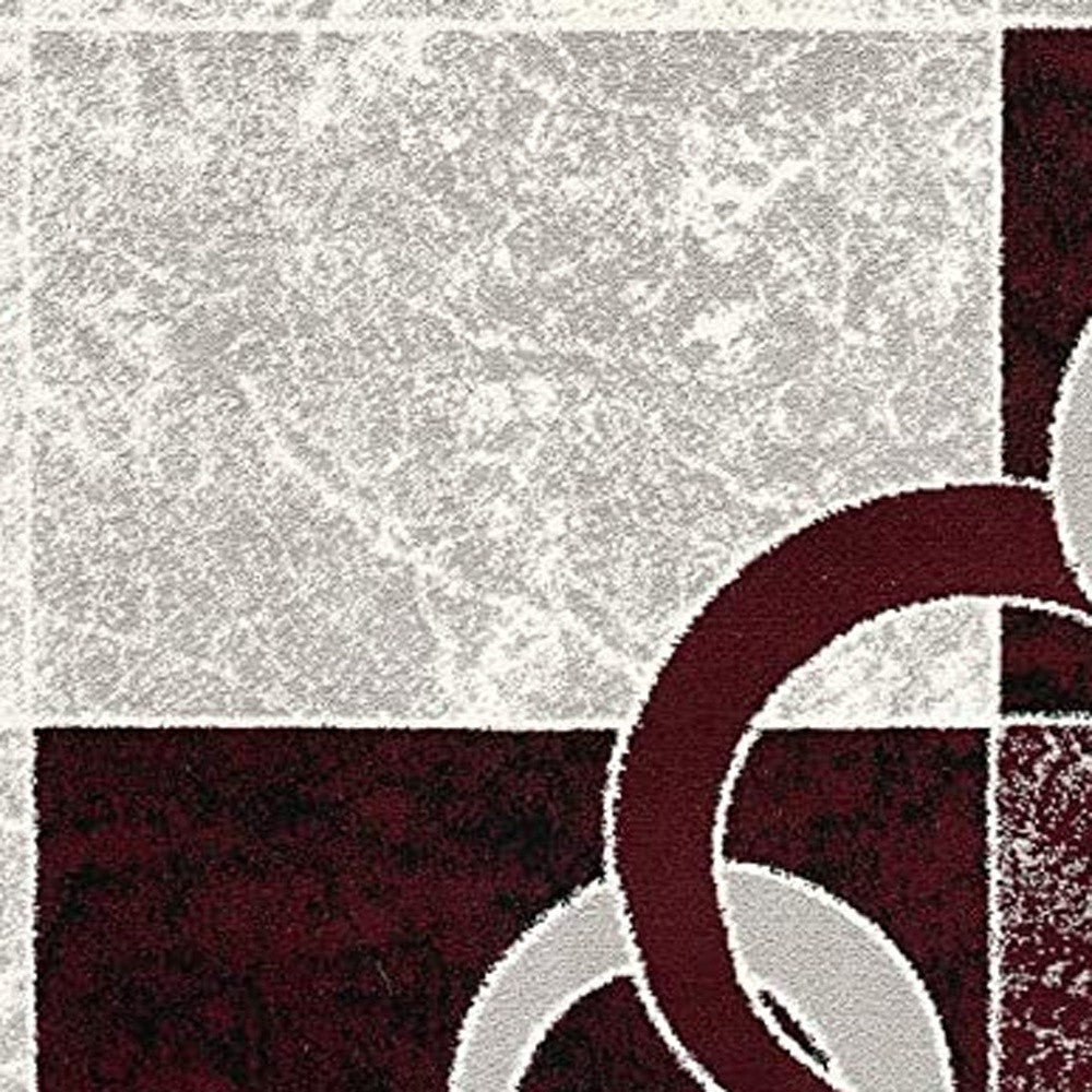 15' Red And White Abstract Runner Rug-Area Rugs-DECOROLALA