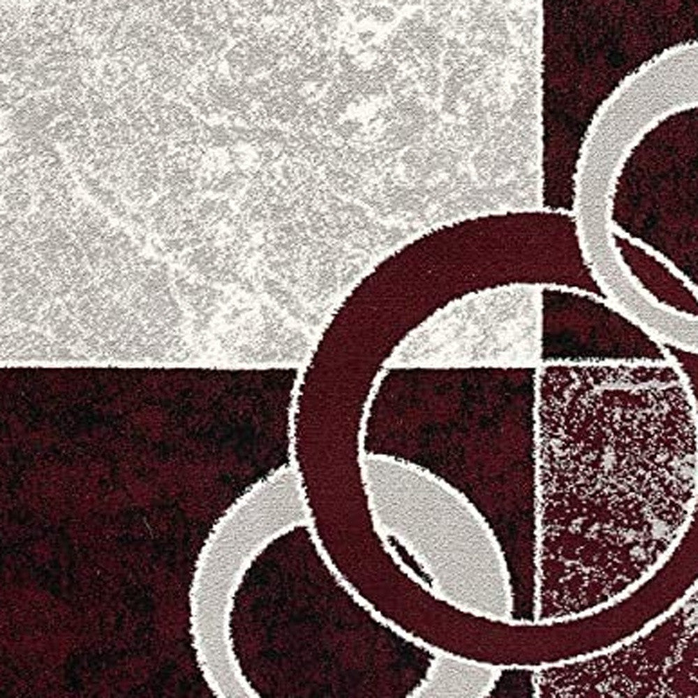 15' Red And White Abstract Runner Rug-Area Rugs-DECOROLALA