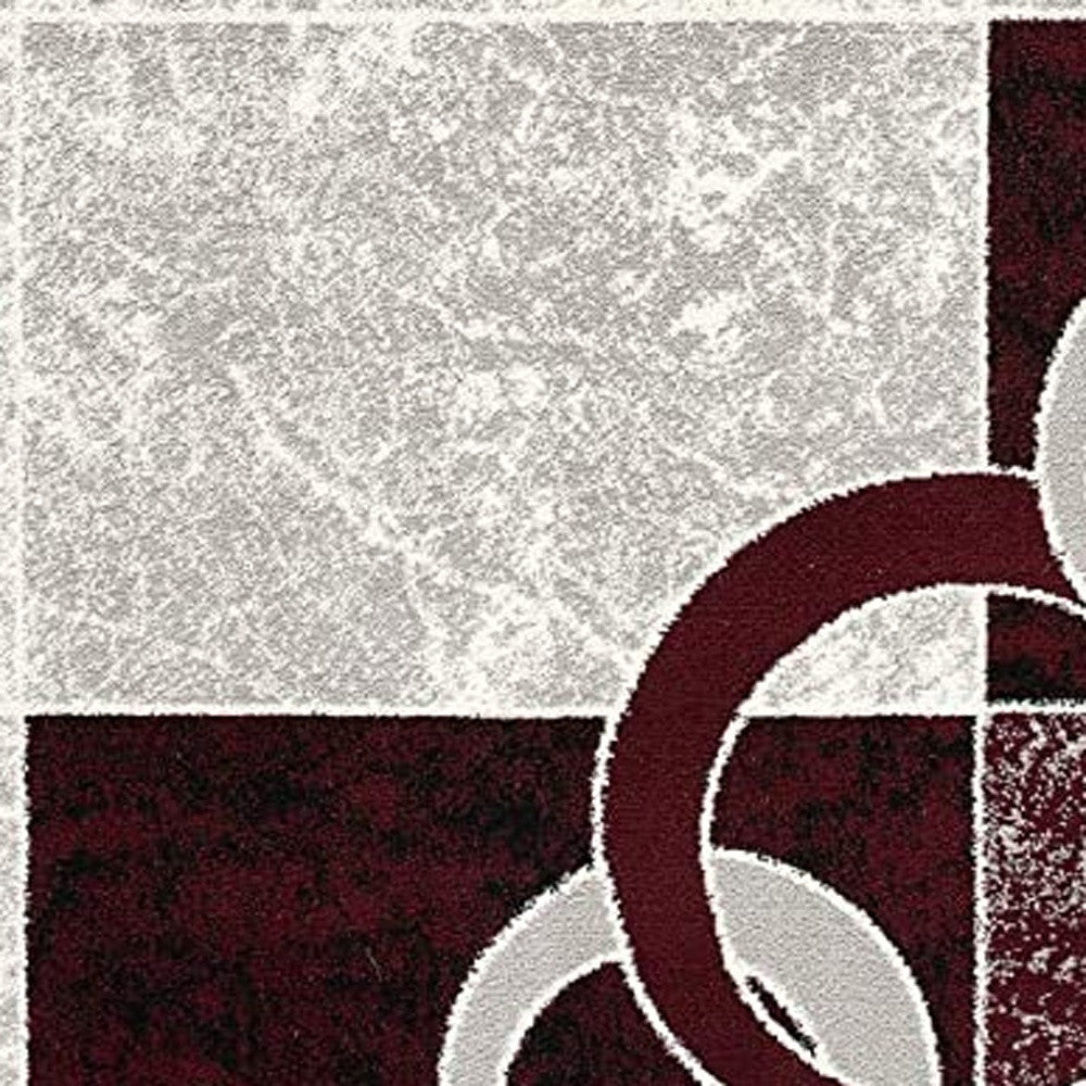 15' Red And White Abstract Runner Rug-Area Rugs-DECOROLALA