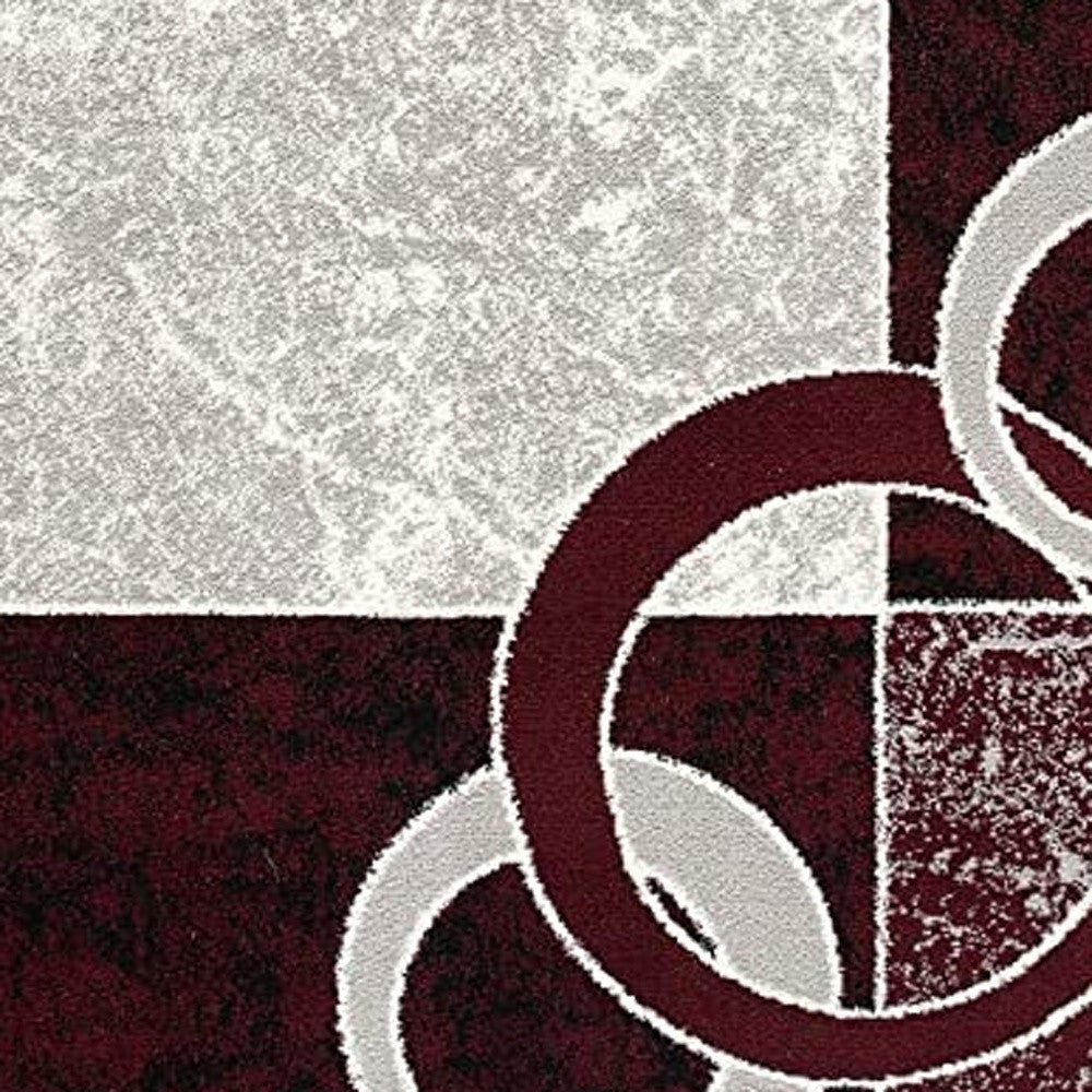 15' Red And White Abstract Runner Rug-Area Rugs-DECOROLALA