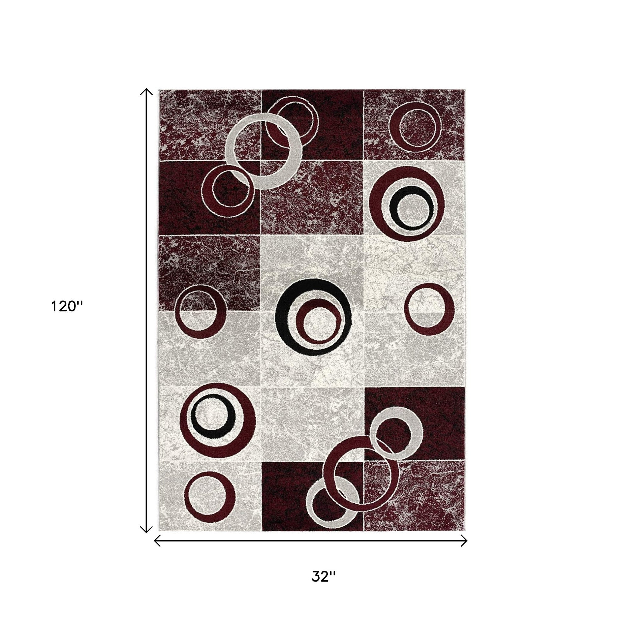 15' Red And White Abstract Runner Rug-Area Rugs-DECOROLALA
