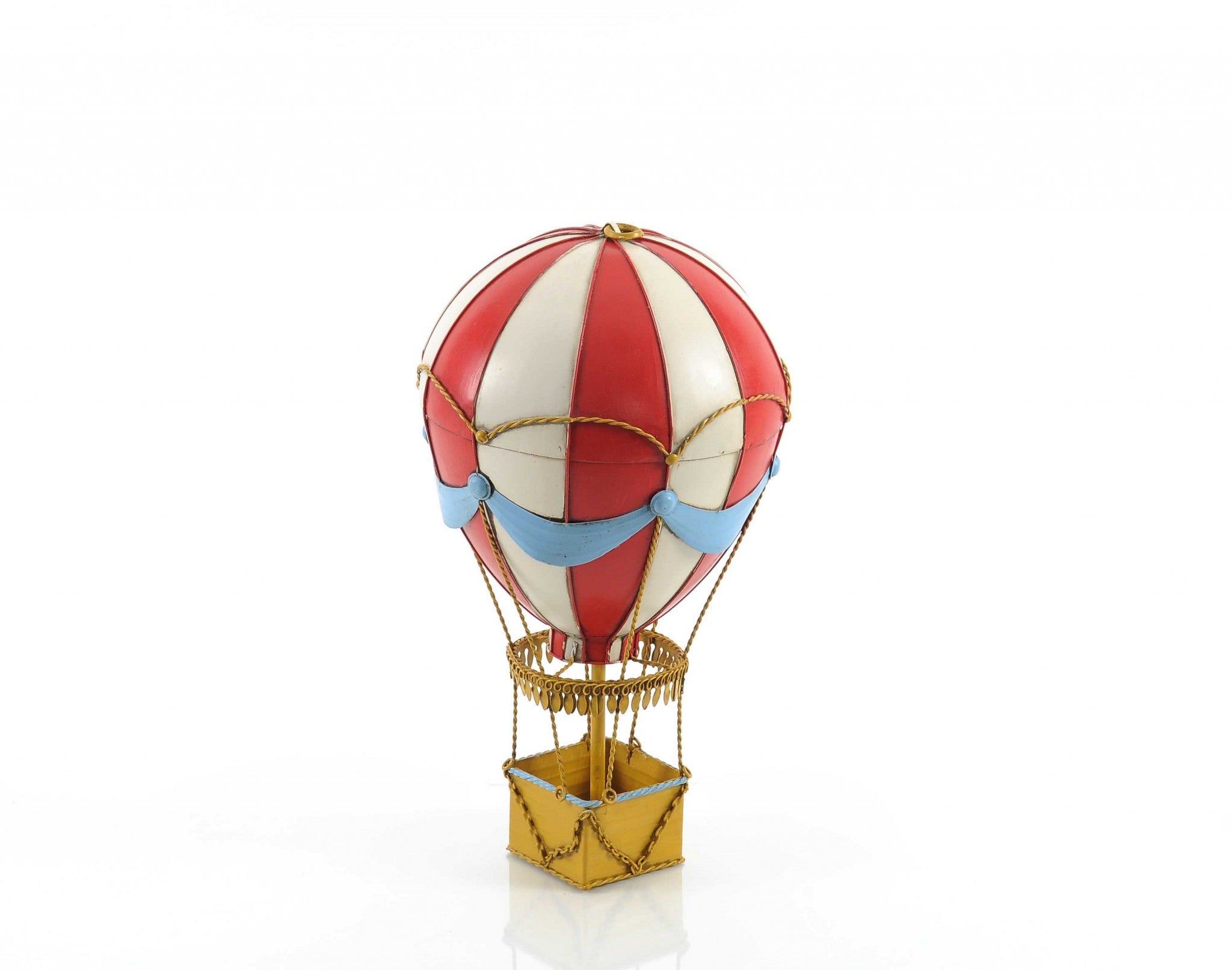 15" Red And White Metal Hand Painted Hot Air Balloon Tabletop Sculpture-Sculptures-DECOROLALA