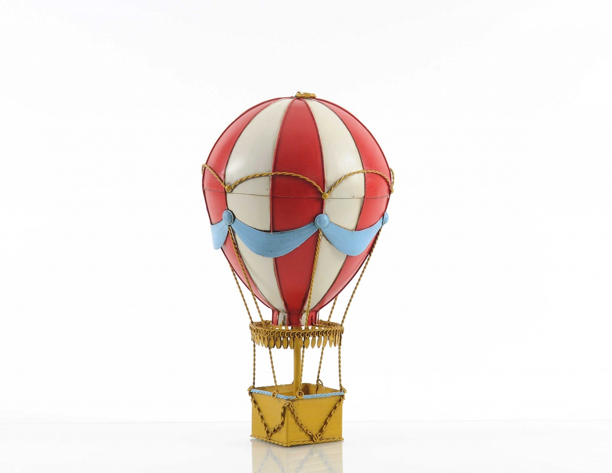 15" Red And White Metal Hand Painted Hot Air Balloon Tabletop Sculpture-Sculptures-DECOROLALA