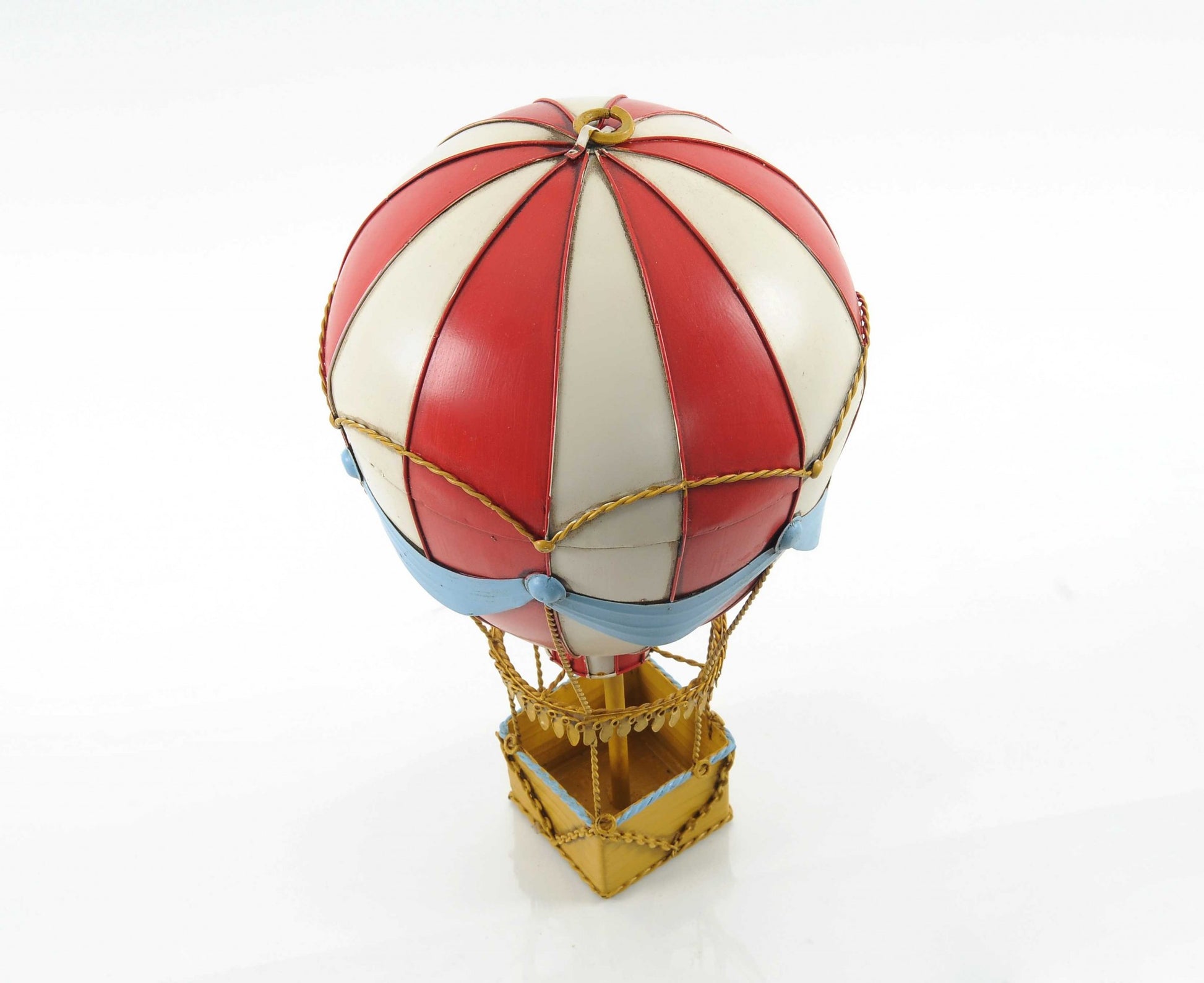 15" Red And White Metal Hand Painted Hot Air Balloon Tabletop Sculpture-Sculptures-DECOROLALA