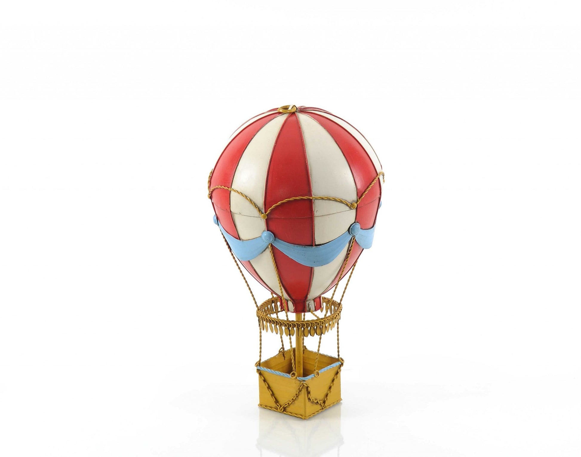 15" Red And White Metal Hand Painted Hot Air Balloon Tabletop Sculpture-Sculptures-DECOROLALA