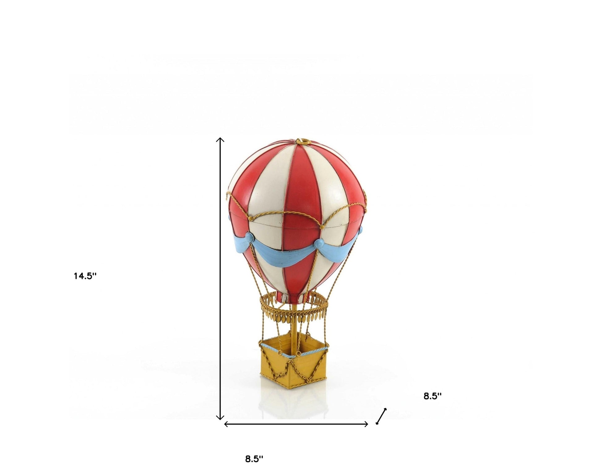 15" Red And White Metal Hand Painted Hot Air Balloon Tabletop Sculpture-Sculptures-DECOROLALA