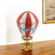 15" Red And White Metal Hand Painted Hot Air Balloon Tabletop Sculpture-Sculptures-DECOROLALA