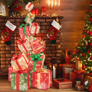 15 Stacked Lighted Christmas Gift Box Tower with 450 Warm White Lights-Christmas Decorations & Accessories-DECOROLALA