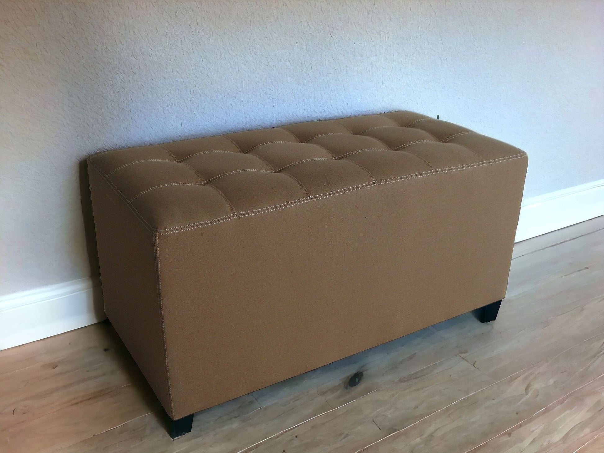 15" Tan Upholstered Faux Leather Bench-Benches-DECOROLALA