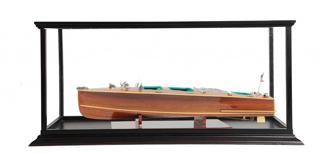 15" Wood Brown c1928 Chris Craft Triple Cockpit Hand Painted Boat with Case-Sculptures-DECOROLALA