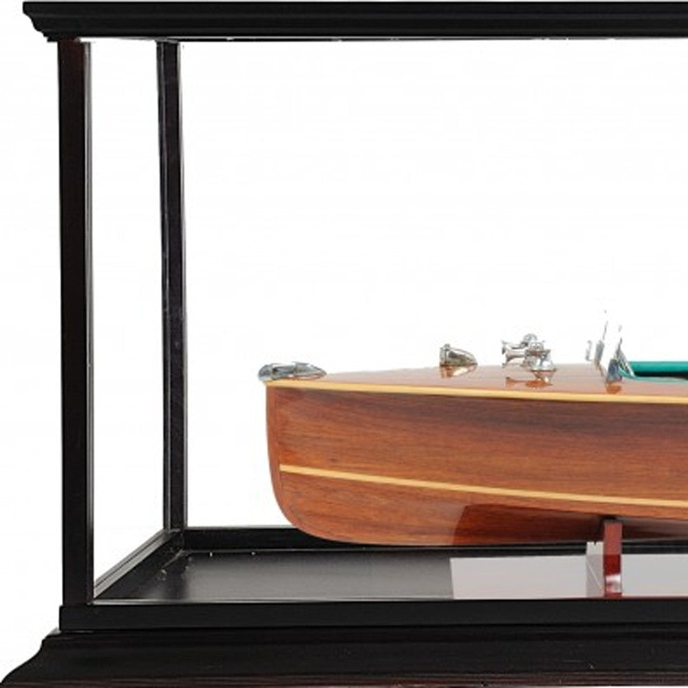 15" Wood Brown c1928 Chris Craft Triple Cockpit Hand Painted Boat with Case-Sculptures-DECOROLALA