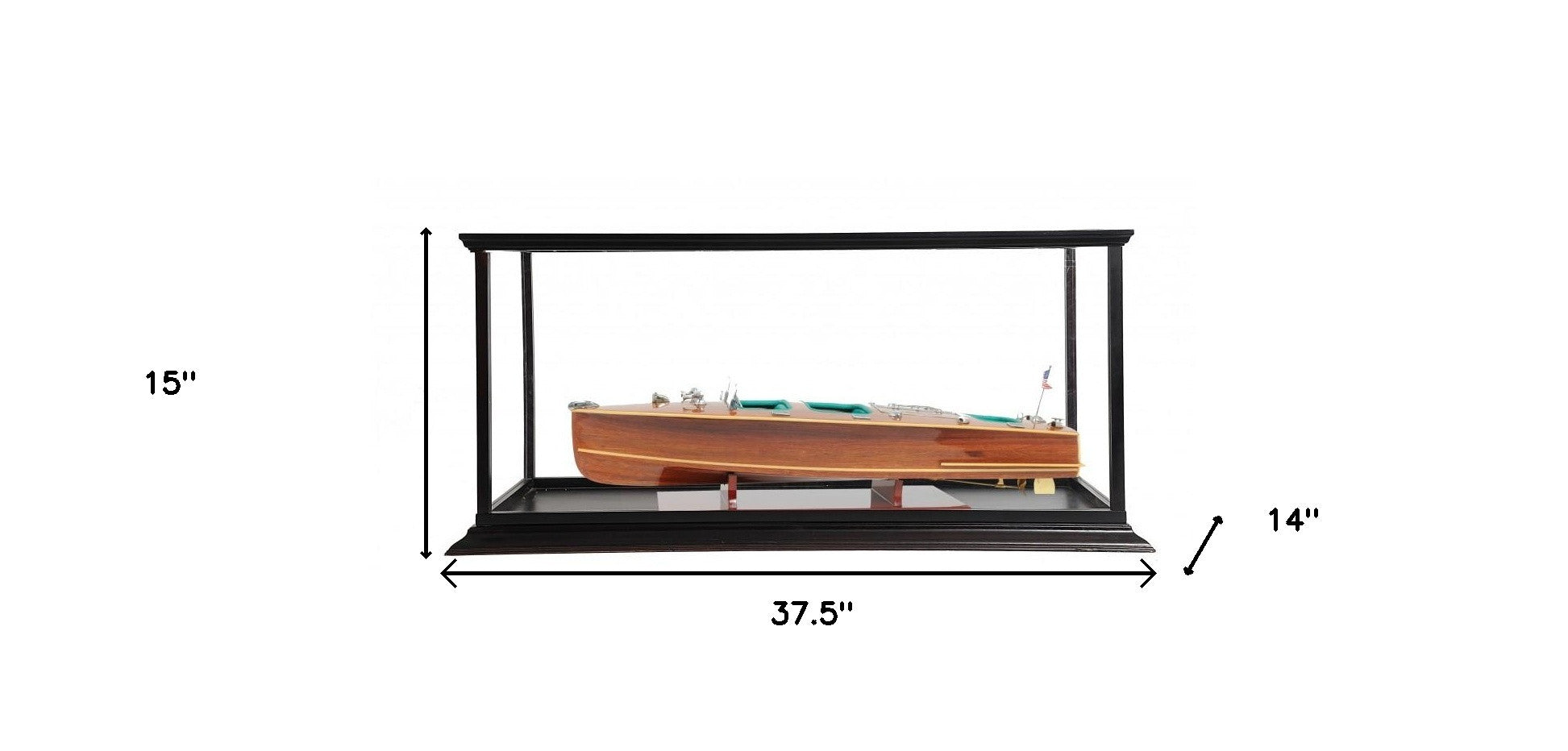 15" Wood Brown c1928 Chris Craft Triple Cockpit Hand Painted Boat with Case-Sculptures-DECOROLALA