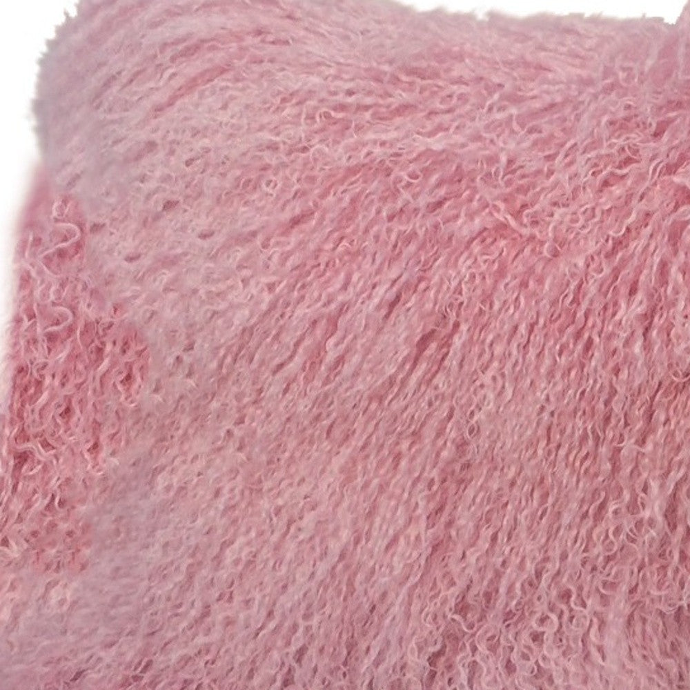 15" X 25" Pink Lambswool Down Lumbar Throw Pillow-Accent Throw Pillows-DECOROLALA