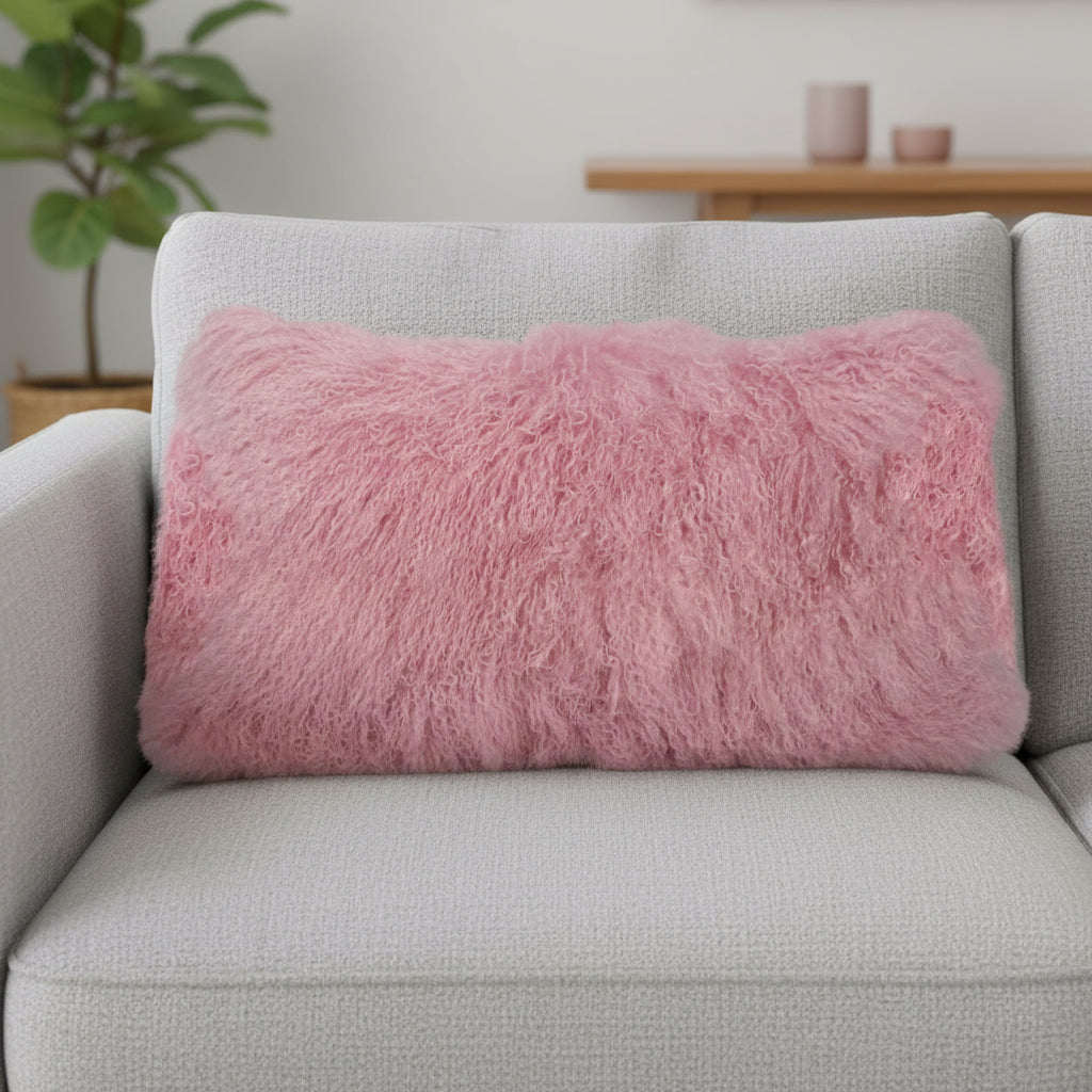 15" X 25" Pink Lambswool Down Lumbar Throw Pillow-Accent Throw Pillows-DECOROLALA