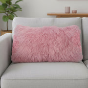 15" X 25" Pink Lambswool Down Lumbar Throw Pillow-Accent Throw Pillows-DECOROLALA