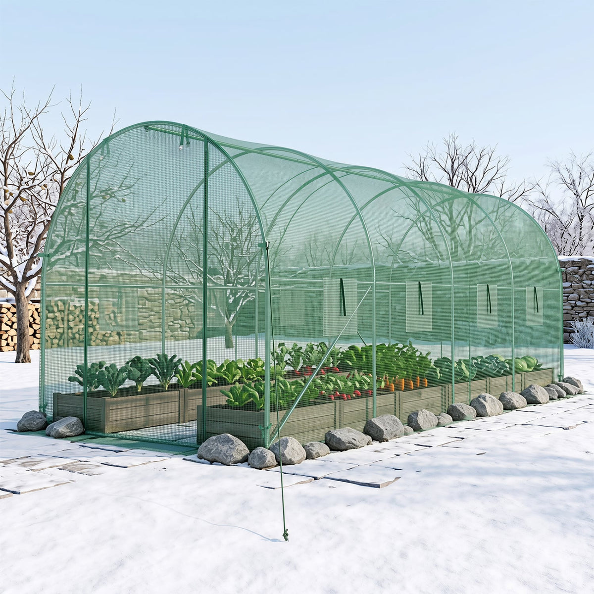 15 x 7 x 7 ft Walk-in Tunnel Greenhouse for Outdoors-Green-Greenhouses-DECOROLALA