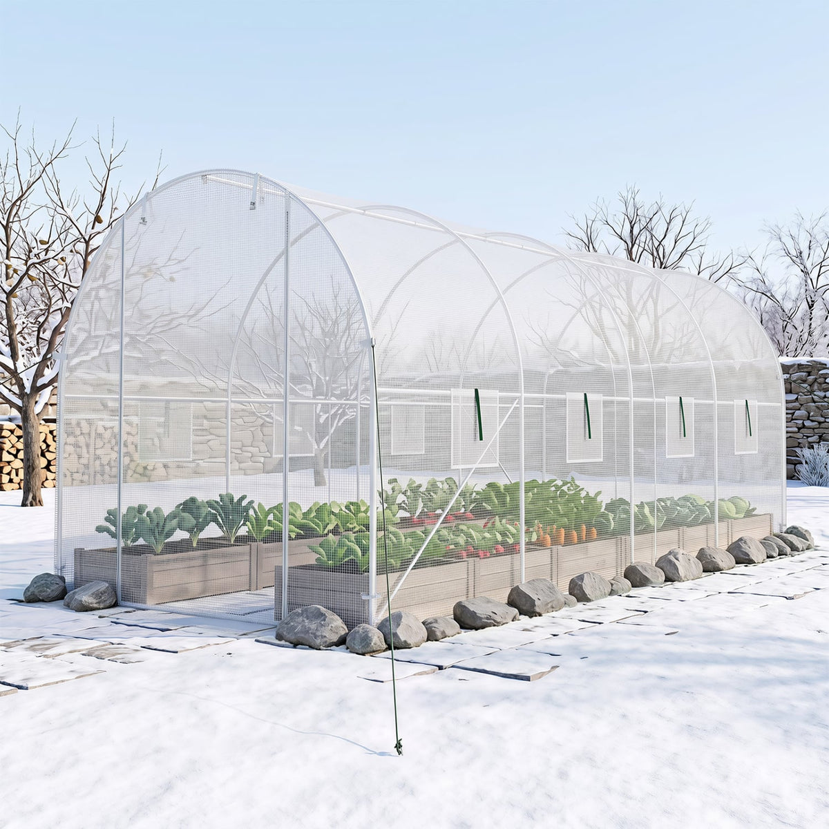 15 x 7 x 7 ft Walk-in Tunnel Greenhouse for Outdoors-White-Greenhouses-DECOROLALA