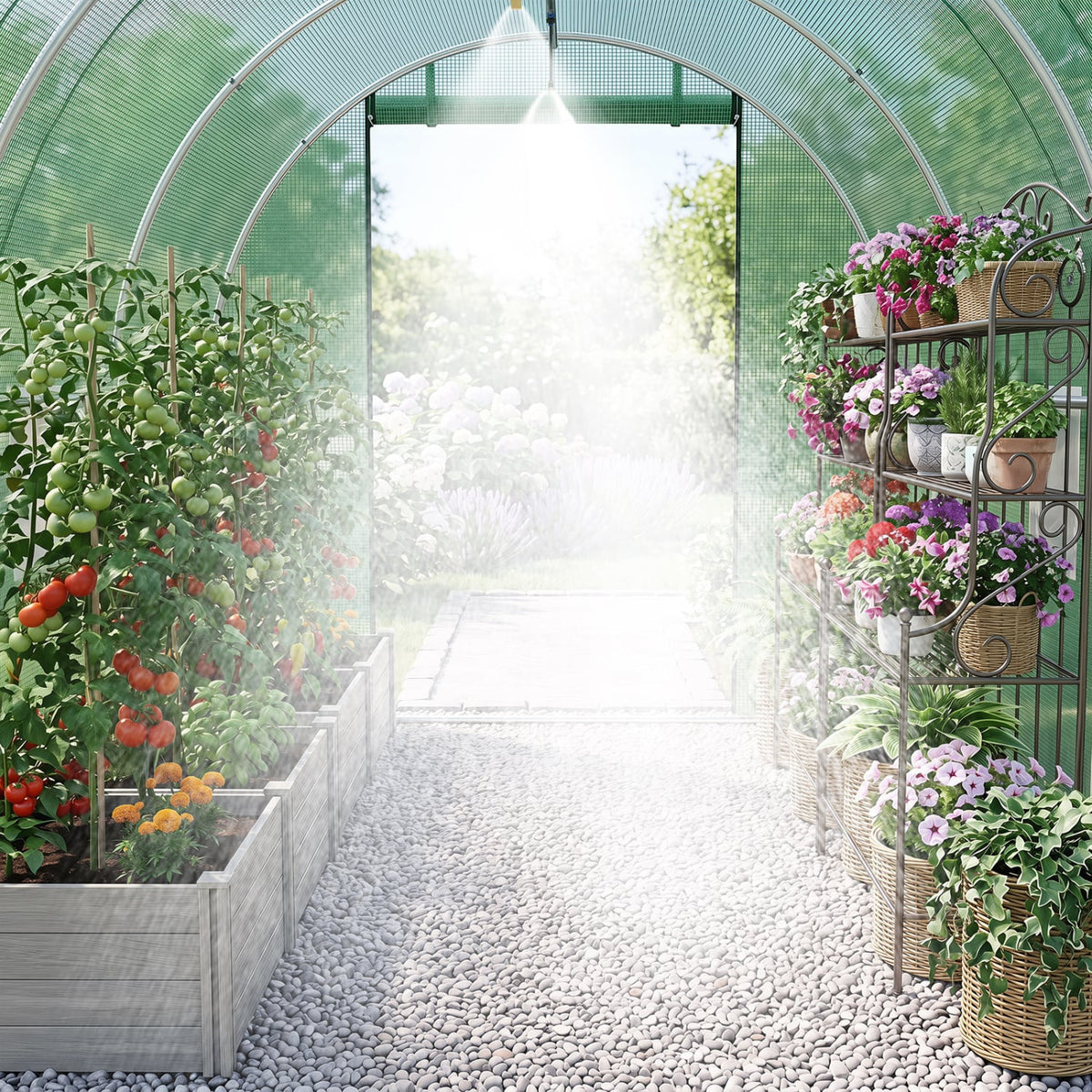 15 x 7 x 7 ft Walk-in Tunnel Greenhouse with Watering System-Green-Greenhouses-DECOROLALA