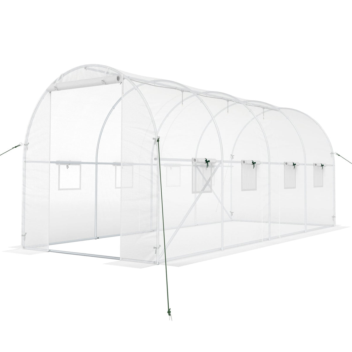 15 x 7 x 7 ft Walk-in Tunnel Greenhouse with Watering System-White-Greenhouses-DECOROLALA