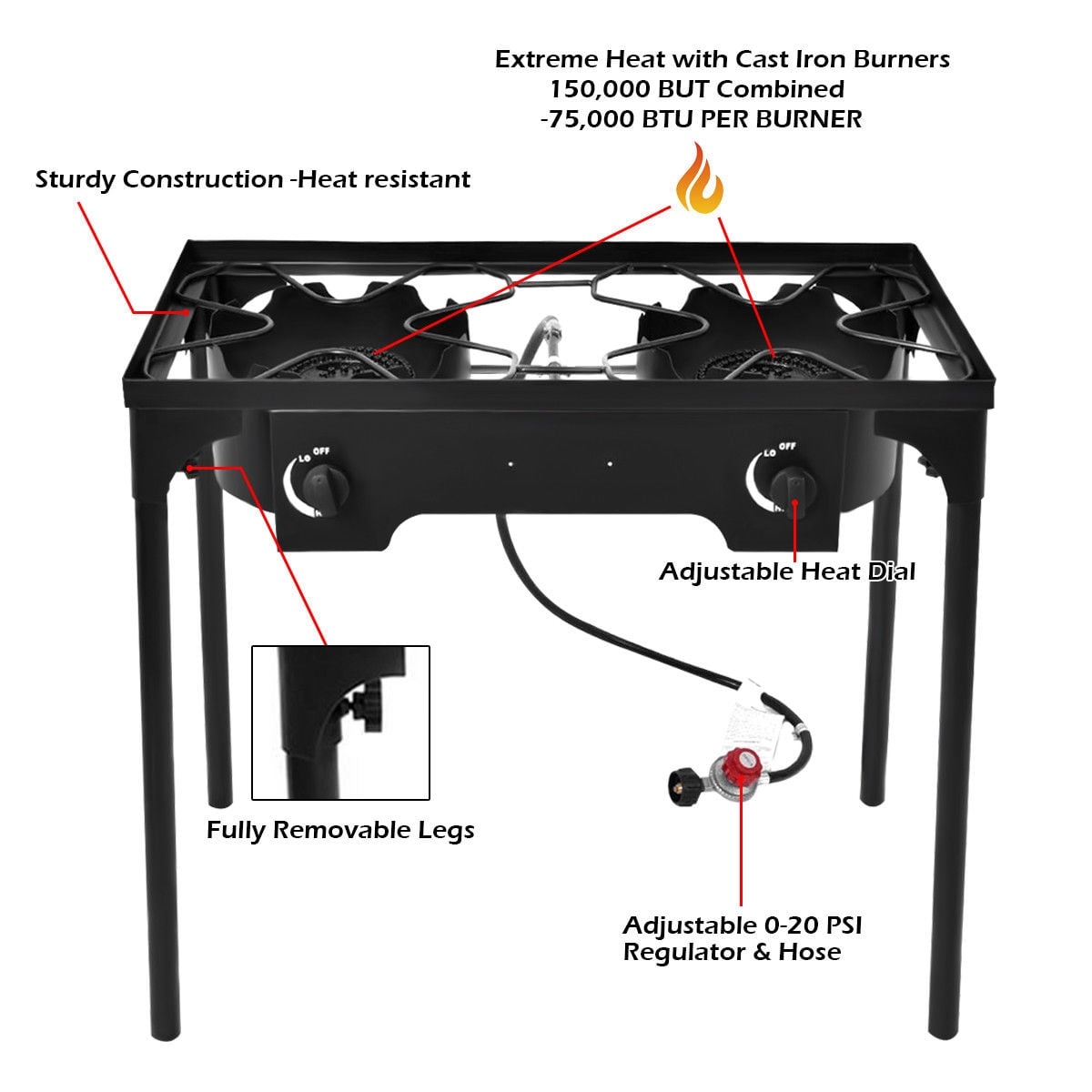 150 000 BTU Double Burner Outdoor Stove BBQ Grill-Outdoor Grills-DECOROLALA