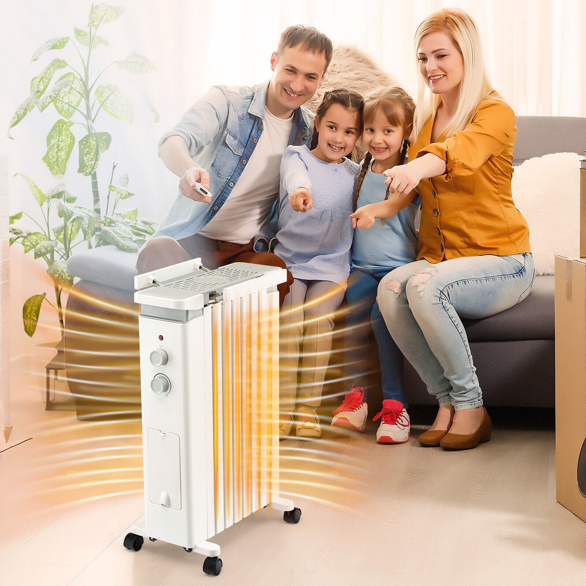 1500W Portable Oil Filled Radiator Heater with 3 Heat Settings-White-Space Heaters-DECOROLALA