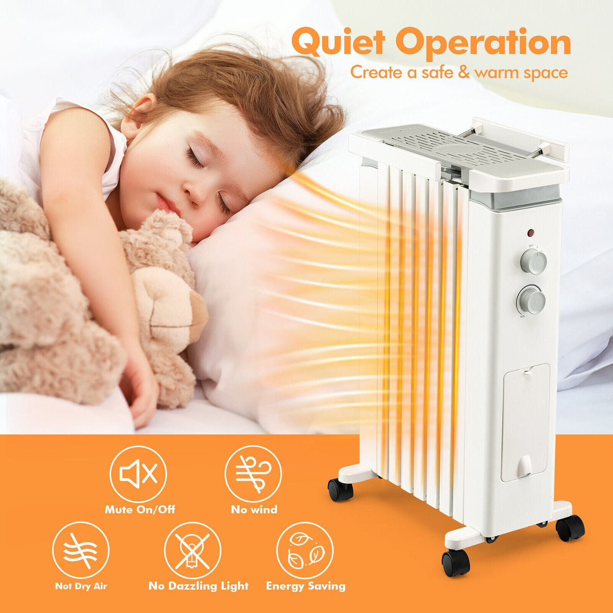 1500W Portable Oil Filled Radiator Heater with 3 Heat Settings-White-Space Heaters-DECOROLALA