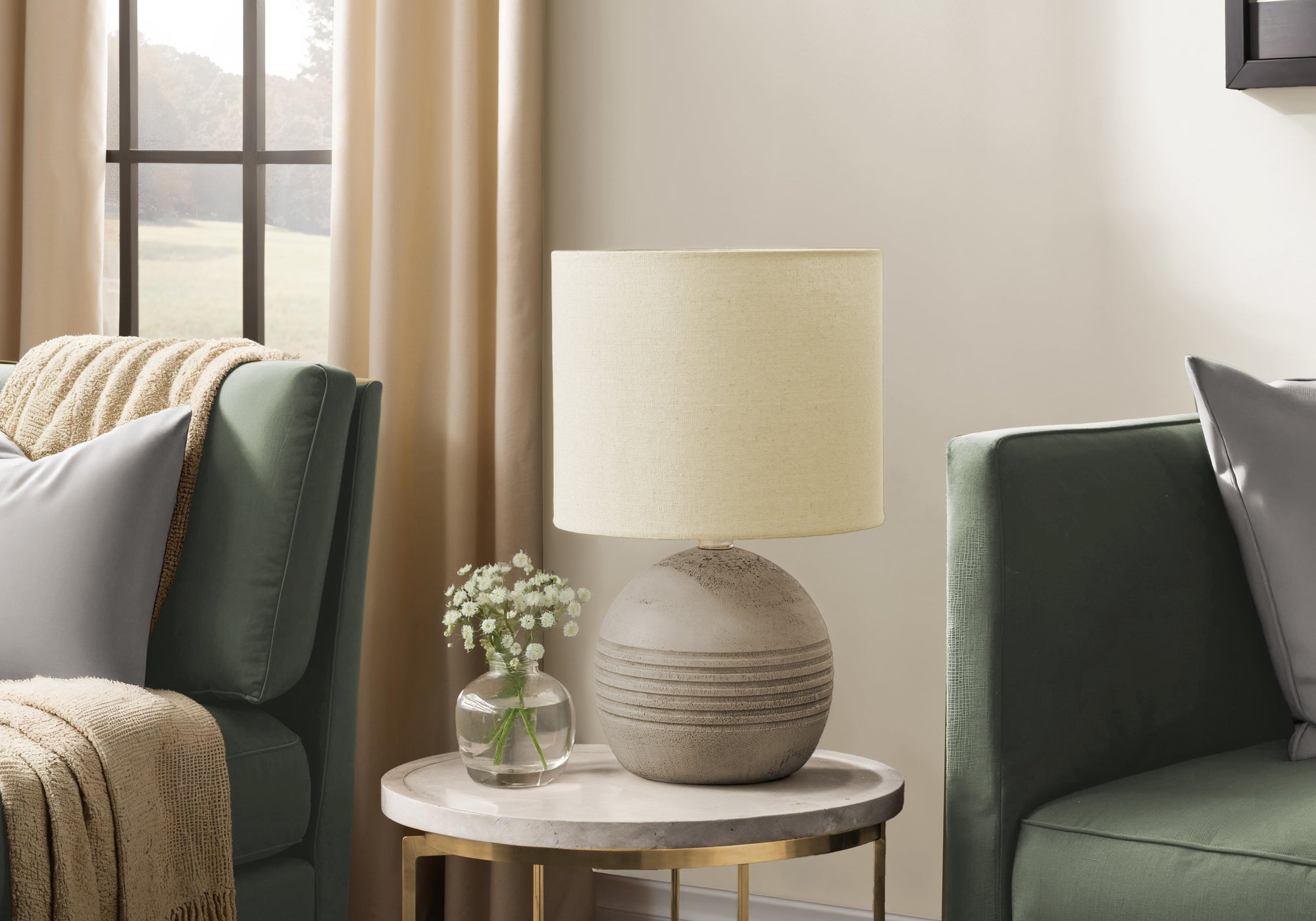 15"H Table Lamp Ivory Resin Beige Shade-Lighting-DECOROLALA