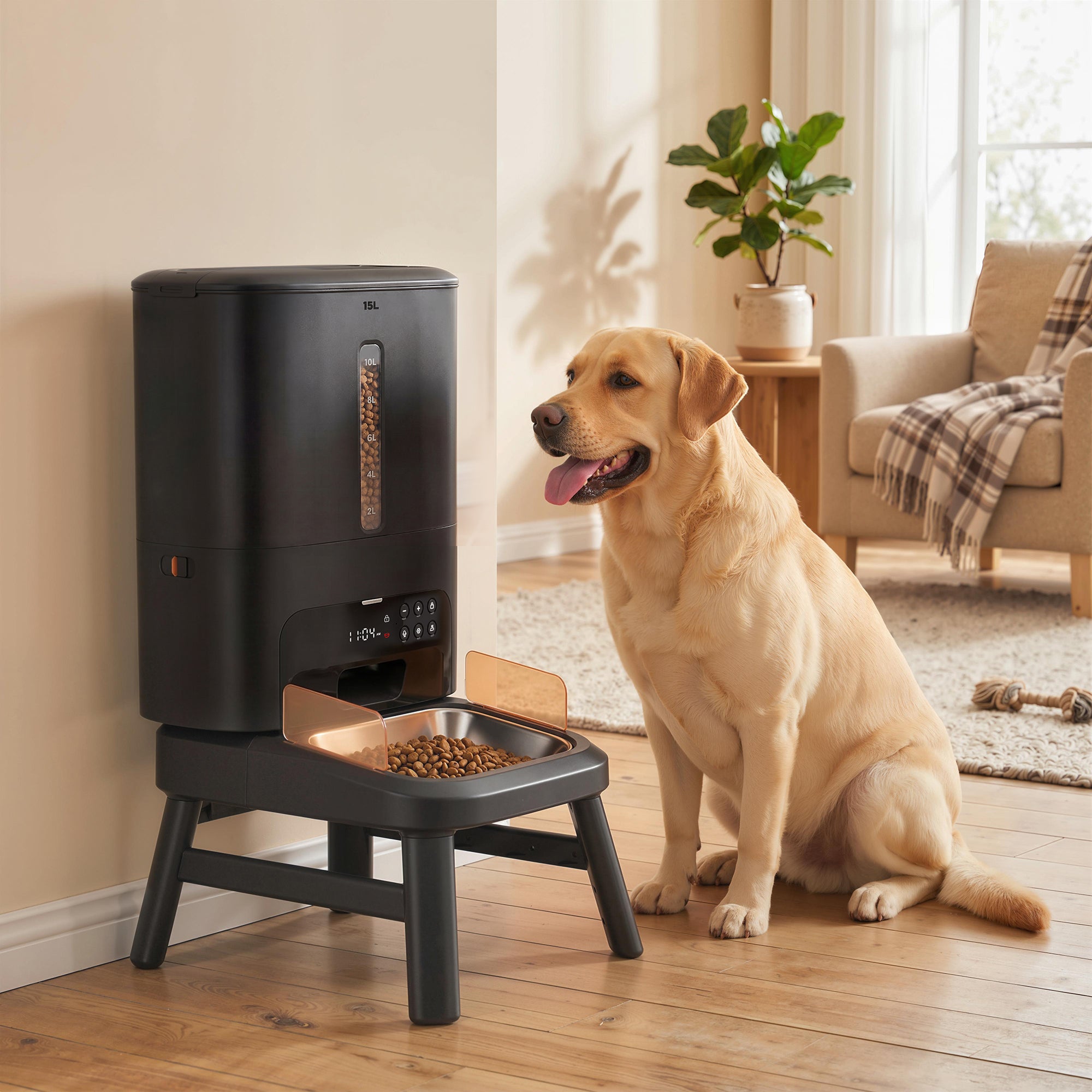 15L Automatic Dog Feeder for Large Breeds - Elevated Black 63 Cups-Dogs-DECOROLALA