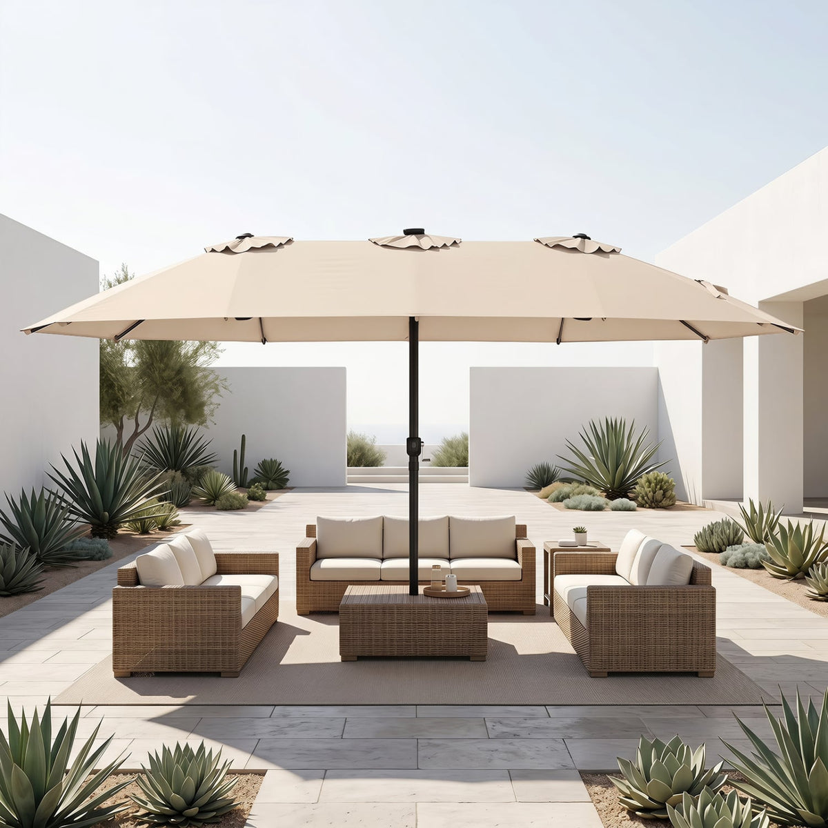 15.5FT Extra-Large Patio Umbrella 12 Reinforced Metal Ribs-Beige-Outdoor Umbrellas-DECOROLALA