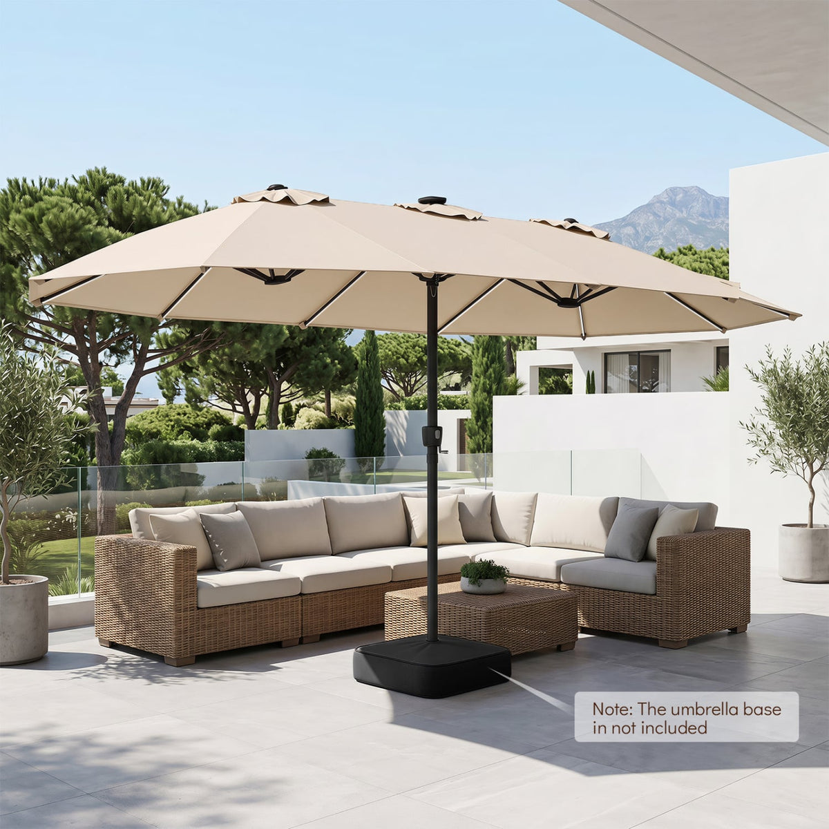 15.5FT Extra-Large Patio Umbrella 12 Reinforced Metal Ribs-Beige-Outdoor Umbrellas-DECOROLALA