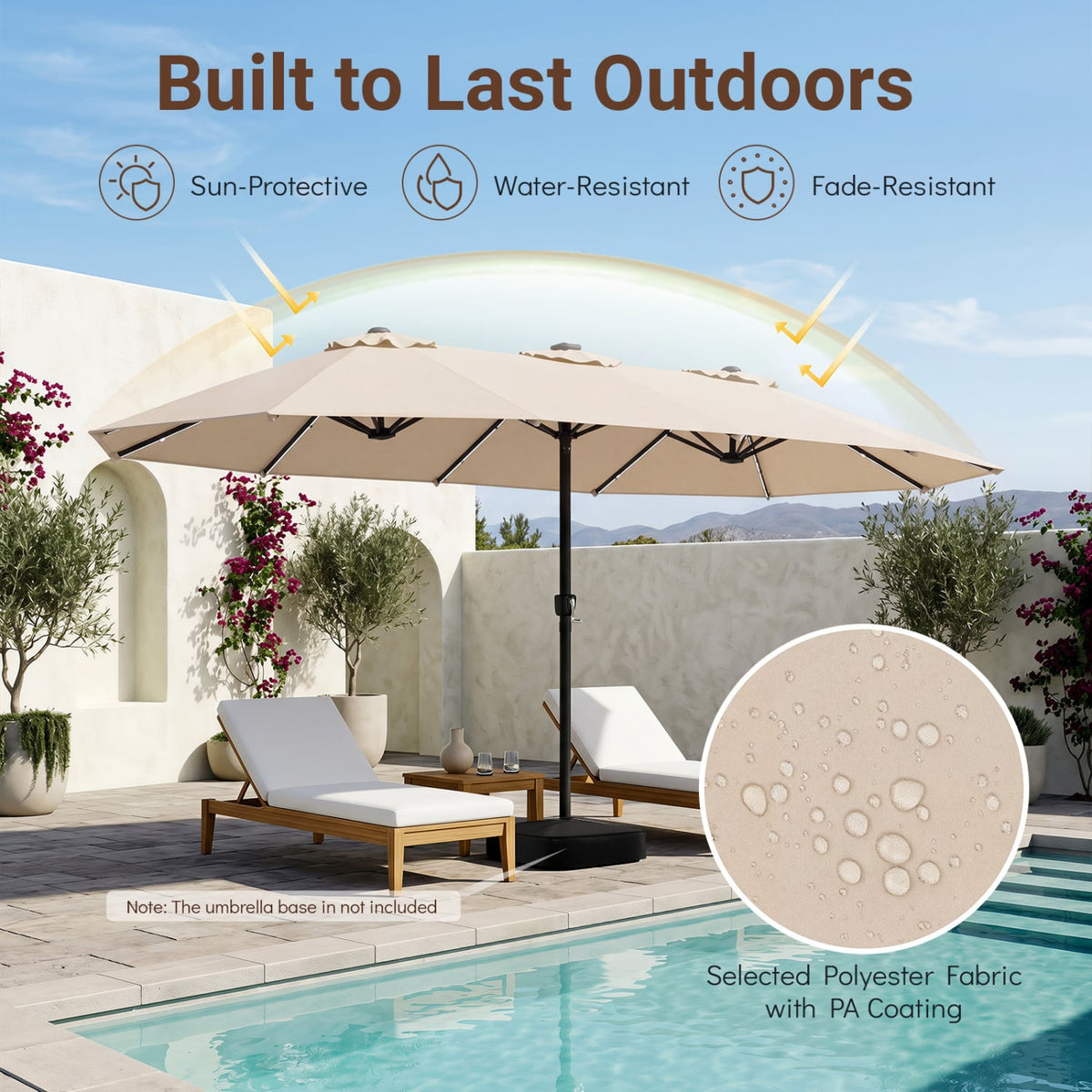 15.5FT Extra-Large Patio Umbrella 12 Reinforced Metal Ribs-Beige-Outdoor Umbrellas-DECOROLALA