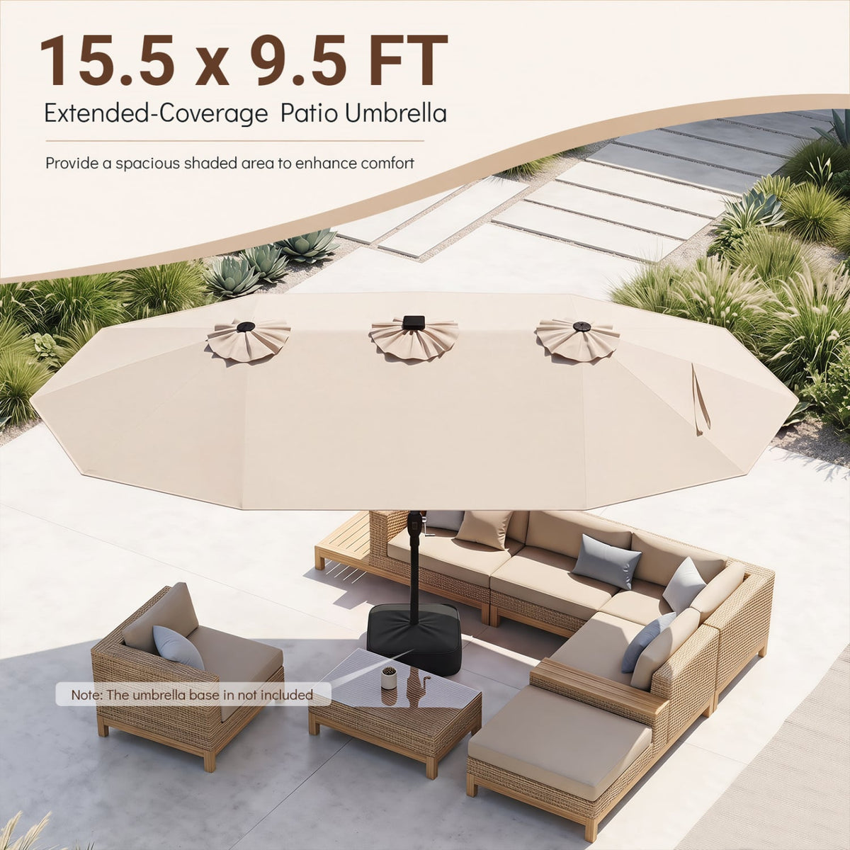 15.5FT Extra-Large Patio Umbrella 12 Reinforced Metal Ribs-Beige-Outdoor Umbrellas-DECOROLALA