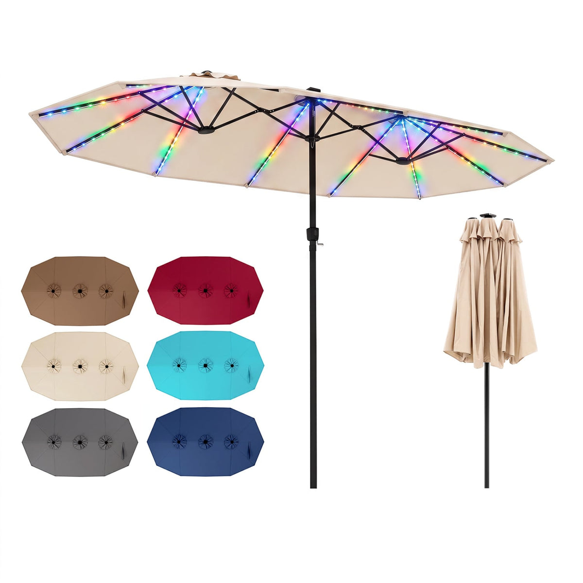 15.5FT Extra-Large Patio Umbrella 12 Reinforced Metal Ribs-Beige-Outdoor Umbrellas-DECOROLALA