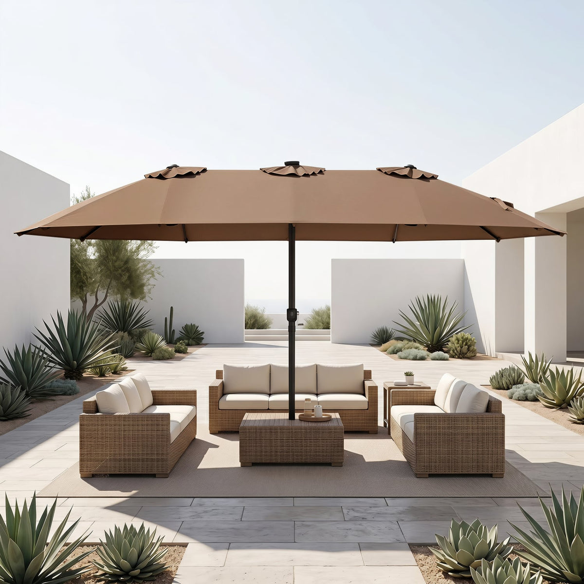 15.5FT Extra-Large Patio Umbrella 12 Reinforced Metal Ribs-Brown-Outdoor Umbrellas-DECOROLALA