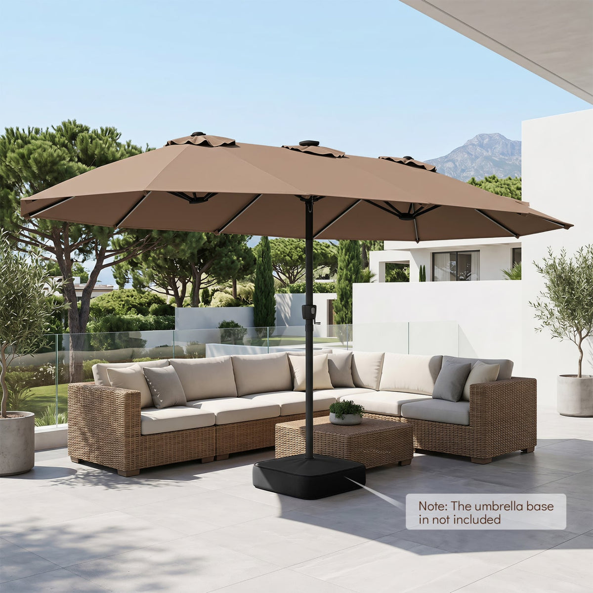 15.5FT Extra-Large Patio Umbrella 12 Reinforced Metal Ribs-Brown-Outdoor Umbrellas-DECOROLALA