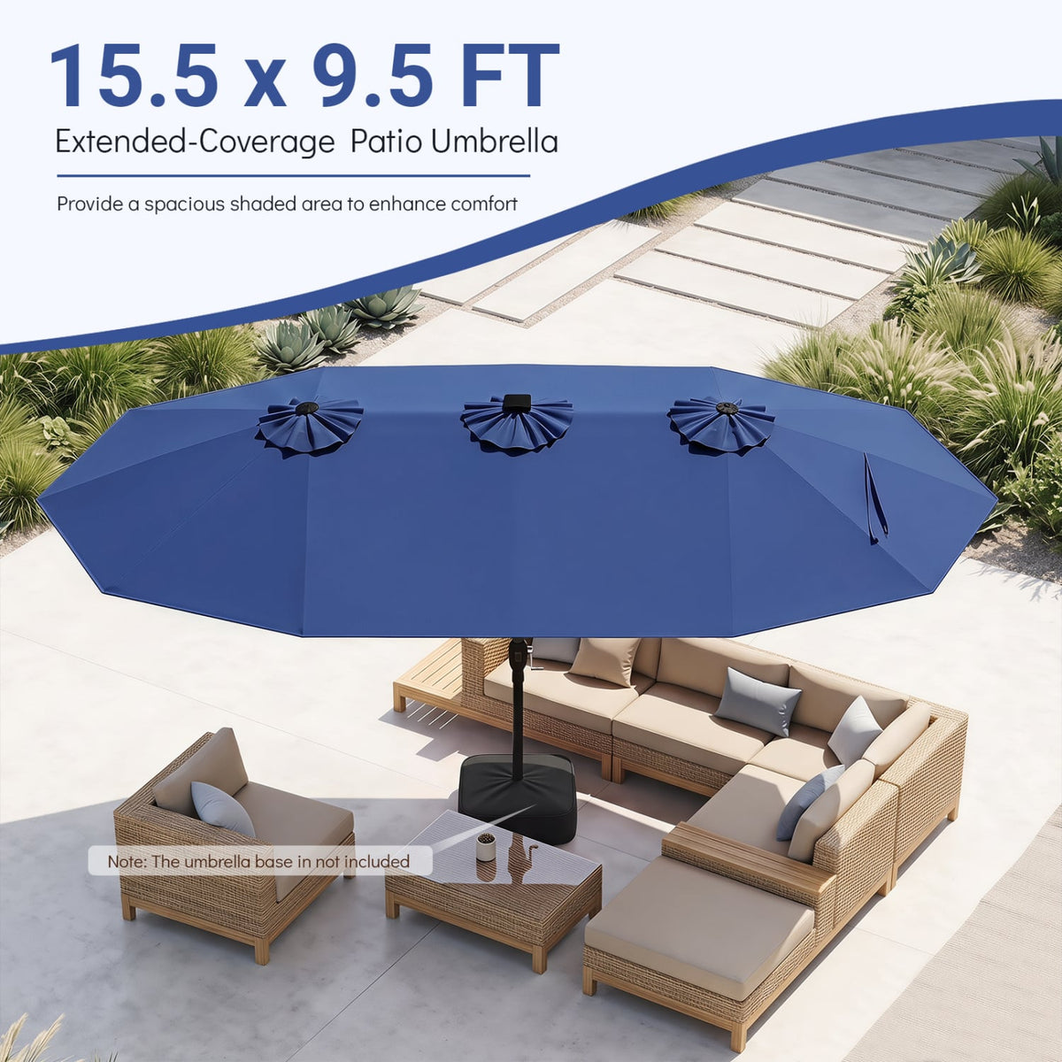15.5FT Extra-Large Patio Umbrella 12 Reinforced Metal Ribs-Navy-Outdoor Umbrellas-DECOROLALA