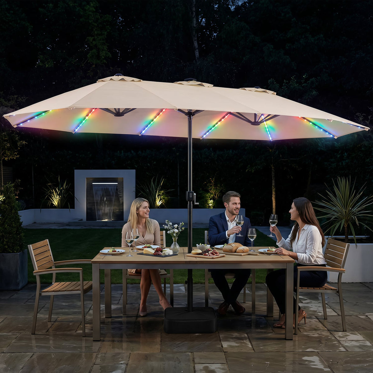 15.5FT Extra-Large Patio Umbrella with Base 12 Reinforced Ribs-Beige-Outdoor Umbrellas-DECOROLALA