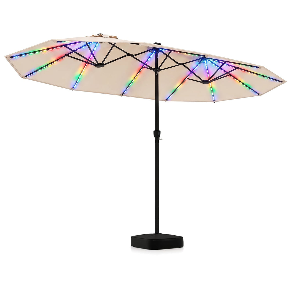 15.5FT Extra-Large Patio Umbrella with Base 12 Reinforced Ribs-Beige-Outdoor Umbrellas-DECOROLALA